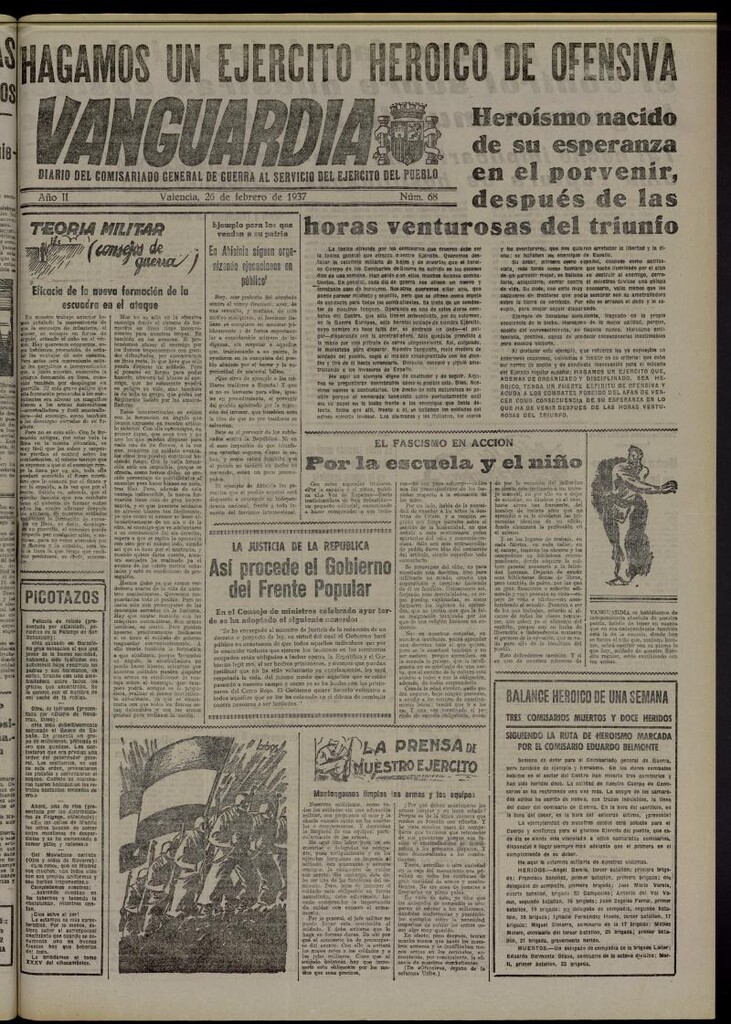Miniatura de Vanguardia: Diario del Comisariado General de Guerra al servicio del ejército del pueblo del 26 de febrero de 1937, nº 68