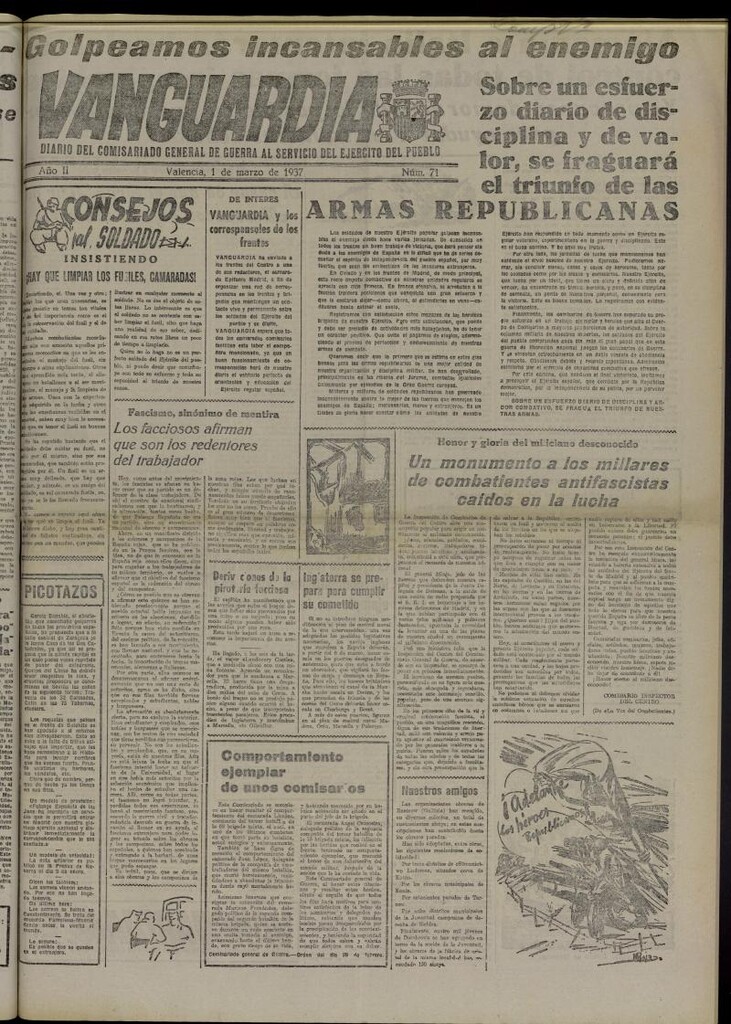 Miniatura de Vanguardia: Diario del Comisariado General de Guerra al servicio del ejército del pueblo del 1 de marzo de 1937, nº 71