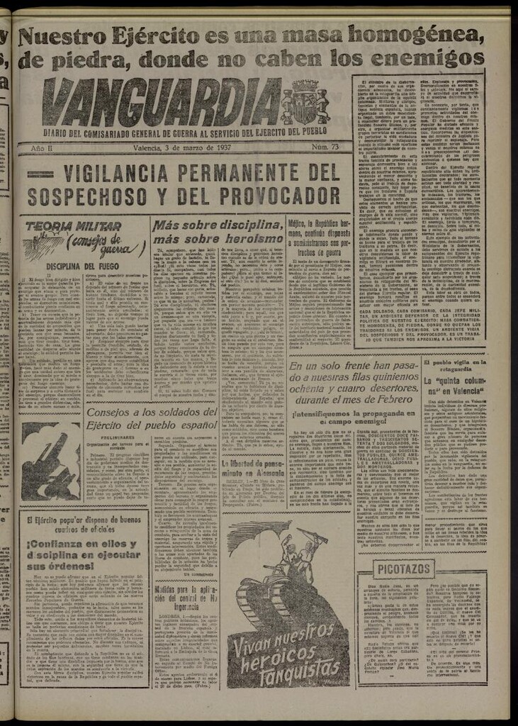 Miniatura de Vanguardia: Diario del Comisariado General de Guerra al servicio del ejército del pueblo del 3 de marzo de 1937, nº 73