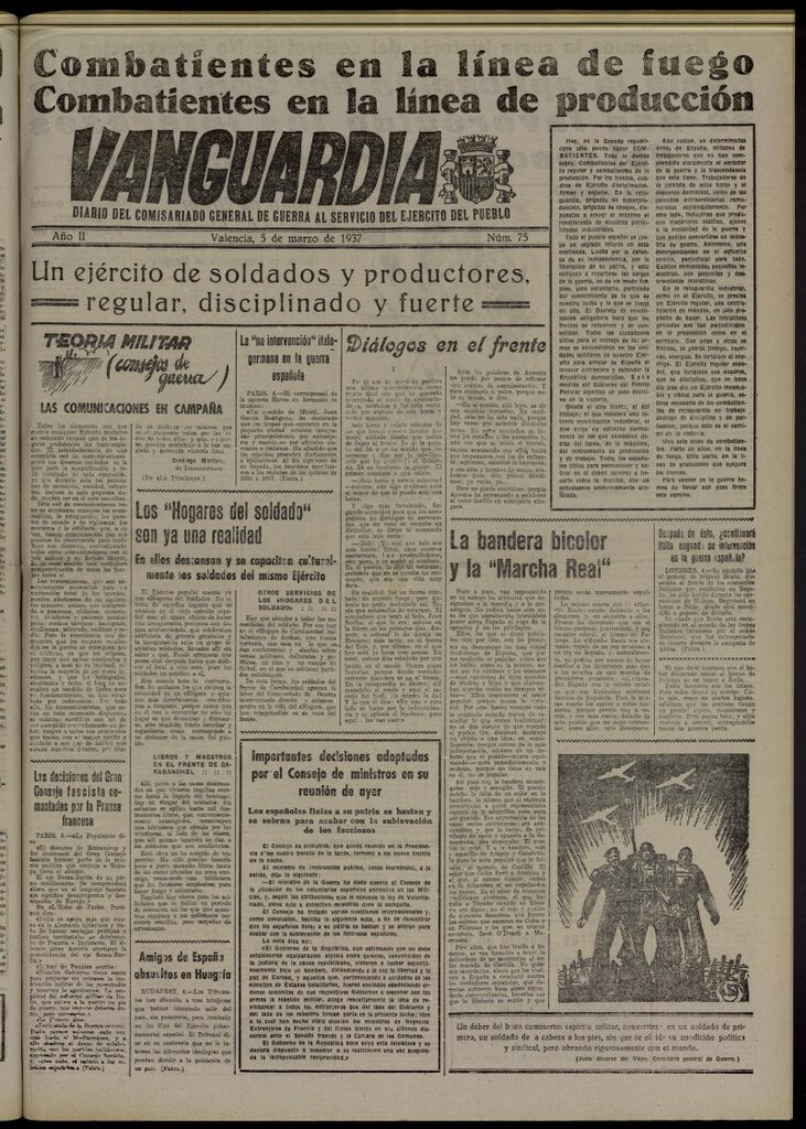 Miniatura de Vanguardia: Diario del Comisariado General de Guerra al servicio del ejército del pueblo del 5 de marzo de 1937, nº 75