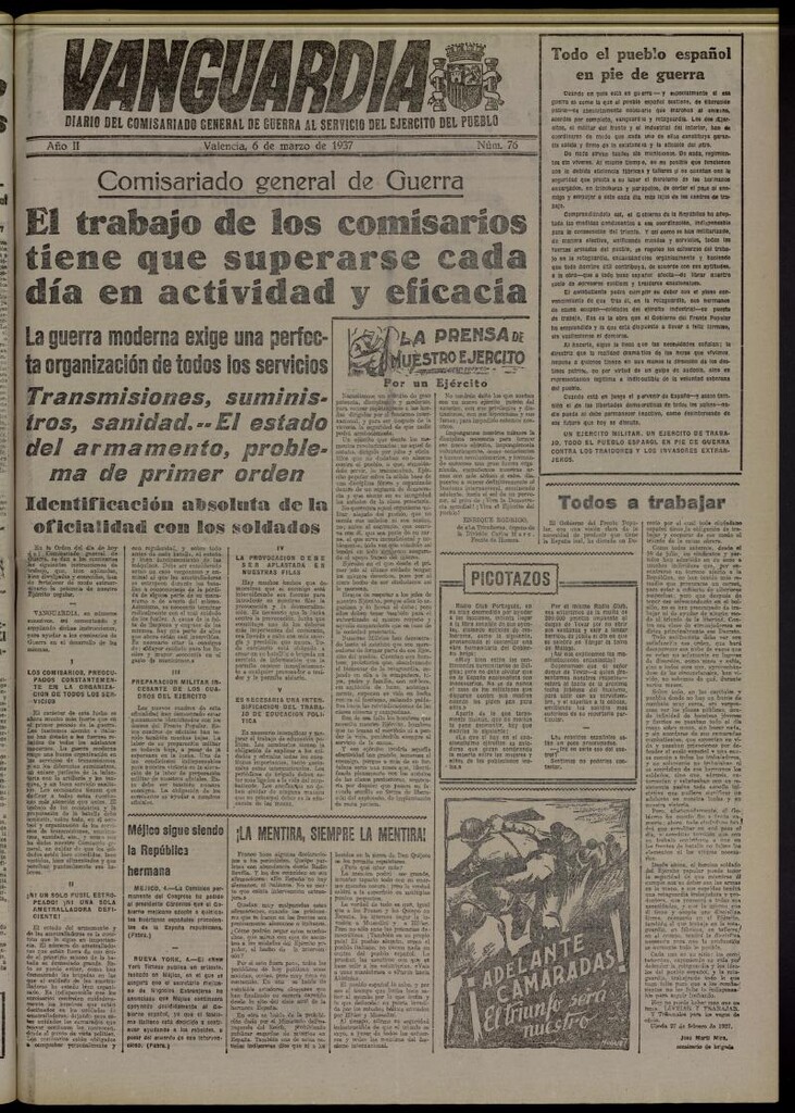Miniatura de Vanguardia: Diario del Comisariado General de Guerra al servicio del ejército del pueblo del 6 de marzo de 1937, nº 76