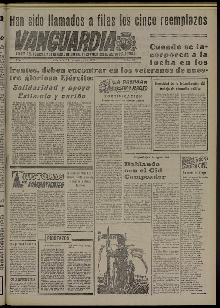 Miniatura de Vanguardia: Diario del Comisariado General de Guerra al servicio del ejército del pueblo del 11 de marzo de 1937, nº 81
