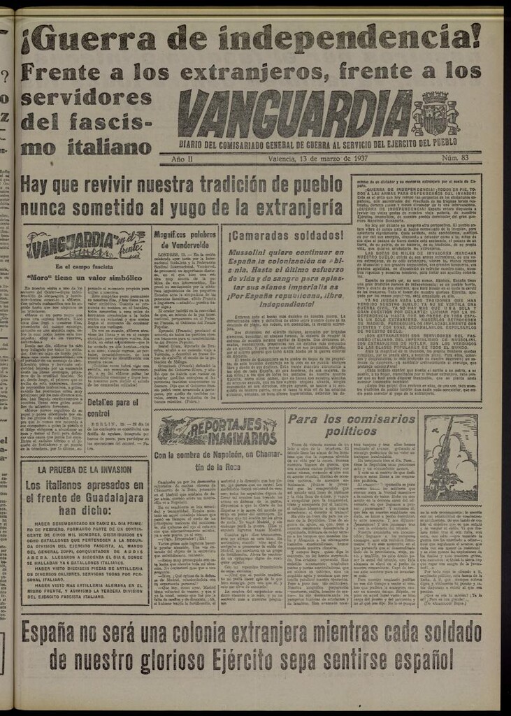 Miniatura de Vanguardia: Diario del Comisariado General de Guerra al servicio del ejército del pueblo del 13 de marzo de 1937, nº 83