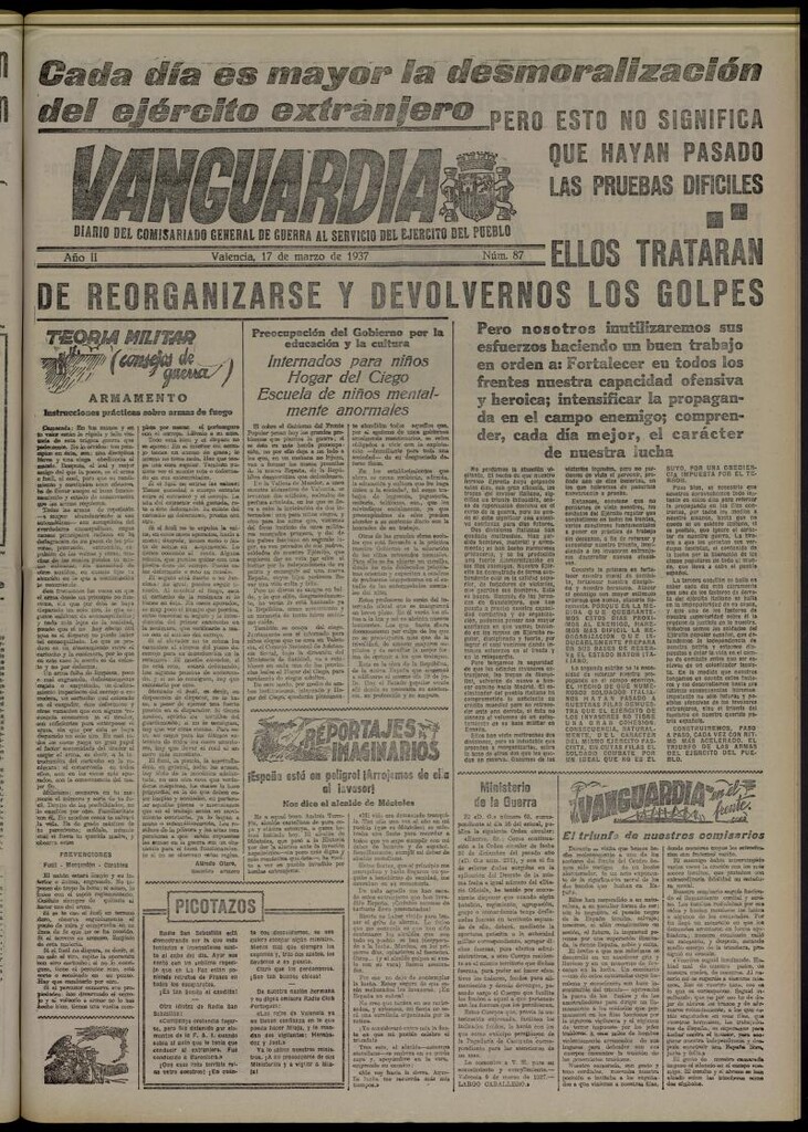 Miniatura de Vanguardia: Diario del Comisariado General de Guerra al servicio del ejército del pueblo del 17 de marzo de 1937, nº 87