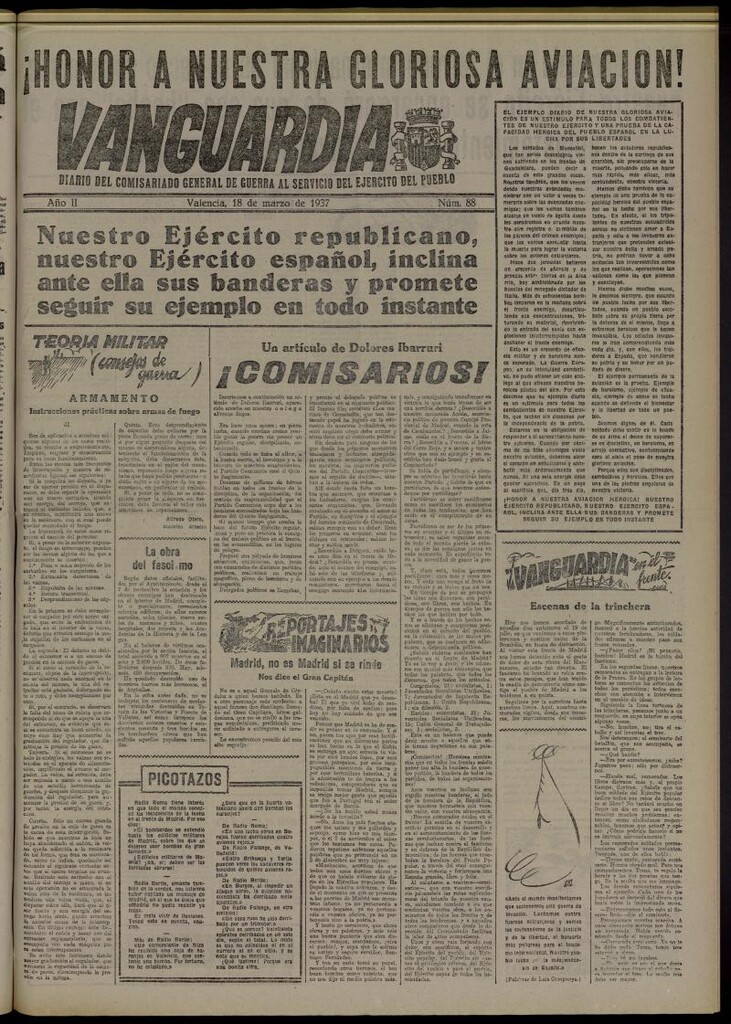 Miniatura de Vanguardia: Diario del Comisariado General de Guerra al servicio del ejército del pueblo del 18 de marzo de 1937, nº 88