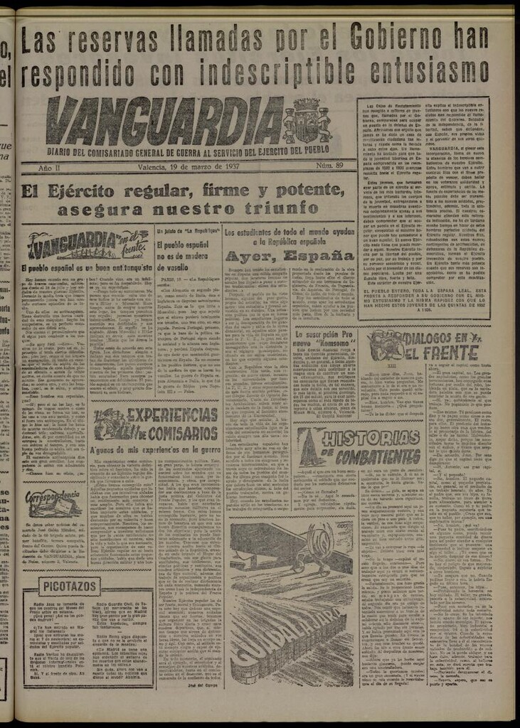 Miniatura de Vanguardia: Diario del Comisariado General de Guerra al servicio del ejército del pueblo del 19 de marzo de 1937, nº 89