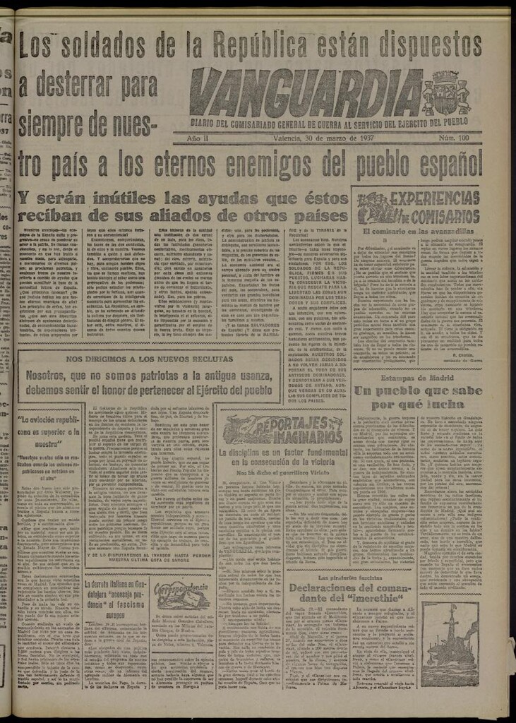 Miniatura de Vanguardia: Diario del Comisariado General de Guerra al servicio del ejército del pueblo del 30 de marzo de 1937, nº 100