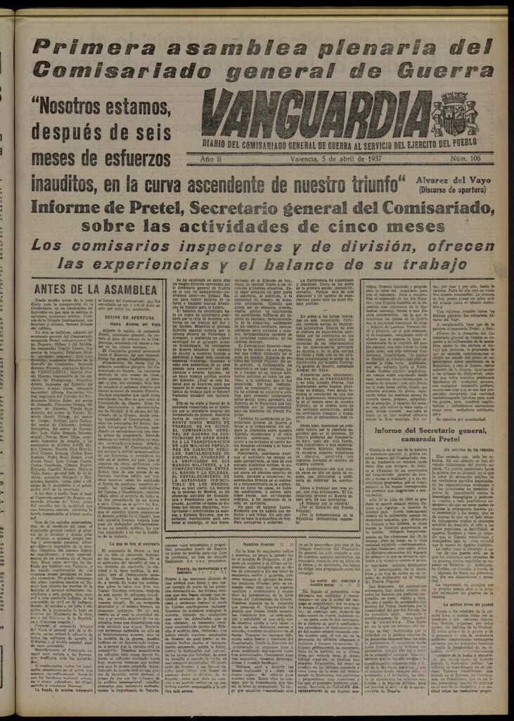 Miniatura de Vanguardia: Diario del Comisariado General de Guerra al servicio del ejército del pueblo del 5 de abril de 1937, nº 106