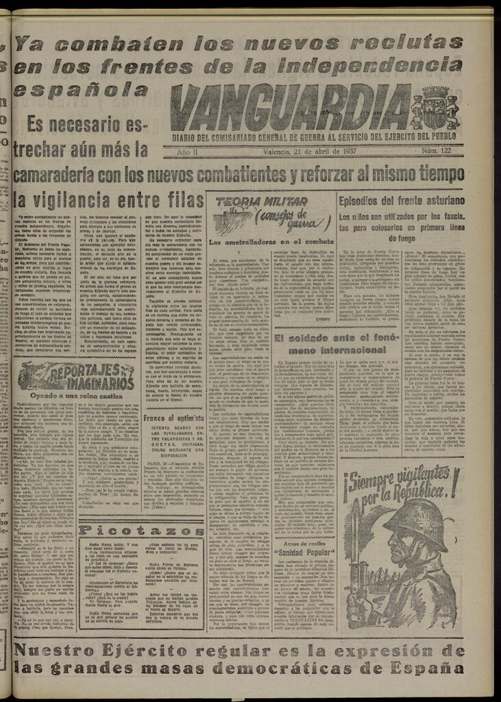 Miniatura de Vanguardia: Diario del Comisariado General de Guerra al servicio del ejército del pueblo del 21 de abril de 1937, nº 122