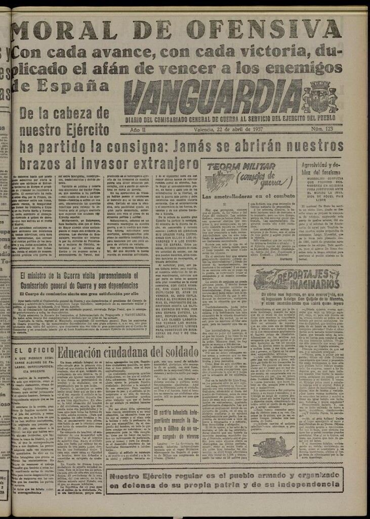 Miniatura de Vanguardia: Diario del Comisariado General de Guerra al servicio del ejército del pueblo del 22 de abril de 1937, nº 123