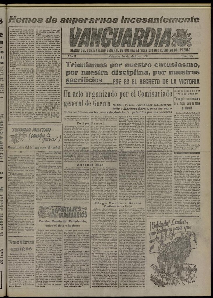 Miniatura de Vanguardia: Diario del Comisariado General de Guerra al servicio del ejército del pueblo del 24 de abril de 1937, nº 125