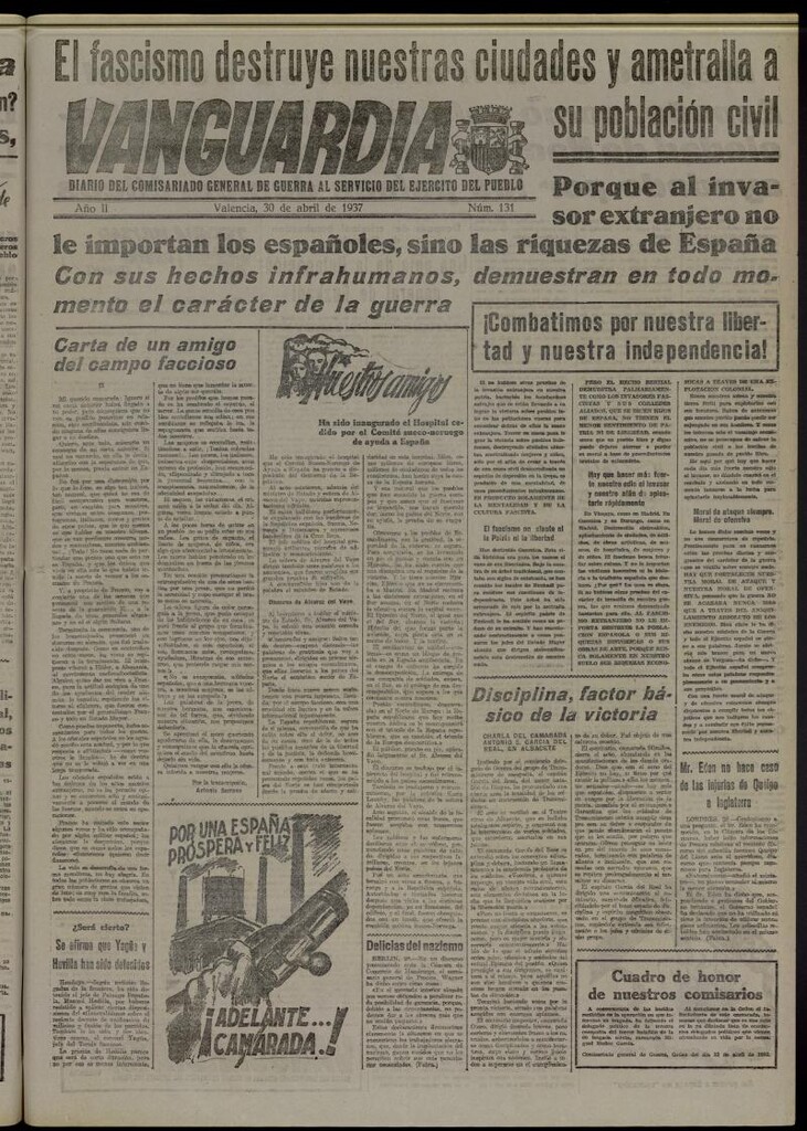 Miniatura de Vanguardia: Diario del Comisariado General de Guerra al servicio del ejército del pueblo del 30 de abril de 1937, nº 131