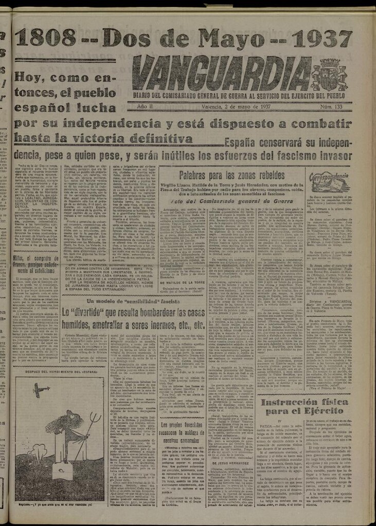 Miniatura de Vanguardia: Diario del Comisariado General de Guerra al servicio del ejército del pueblo del 2 de mayo de 1937, nº 133