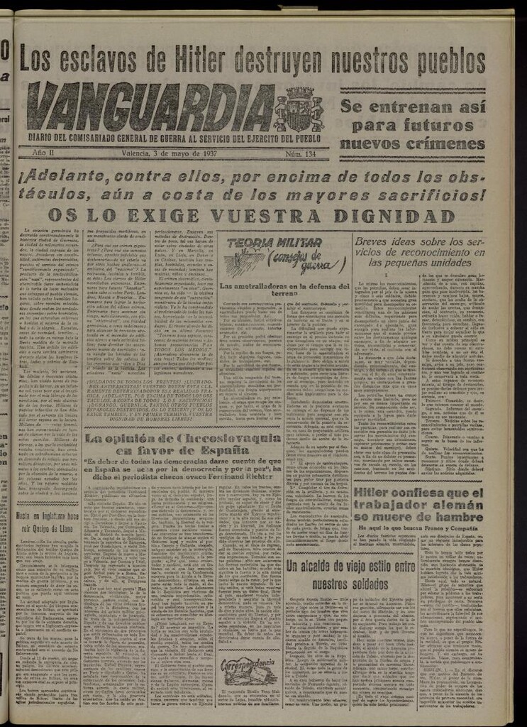 Miniatura de Vanguardia: Diario del Comisariado General de Guerra al servicio del ejército del pueblo del 3 de mayo de 1937, nº 134