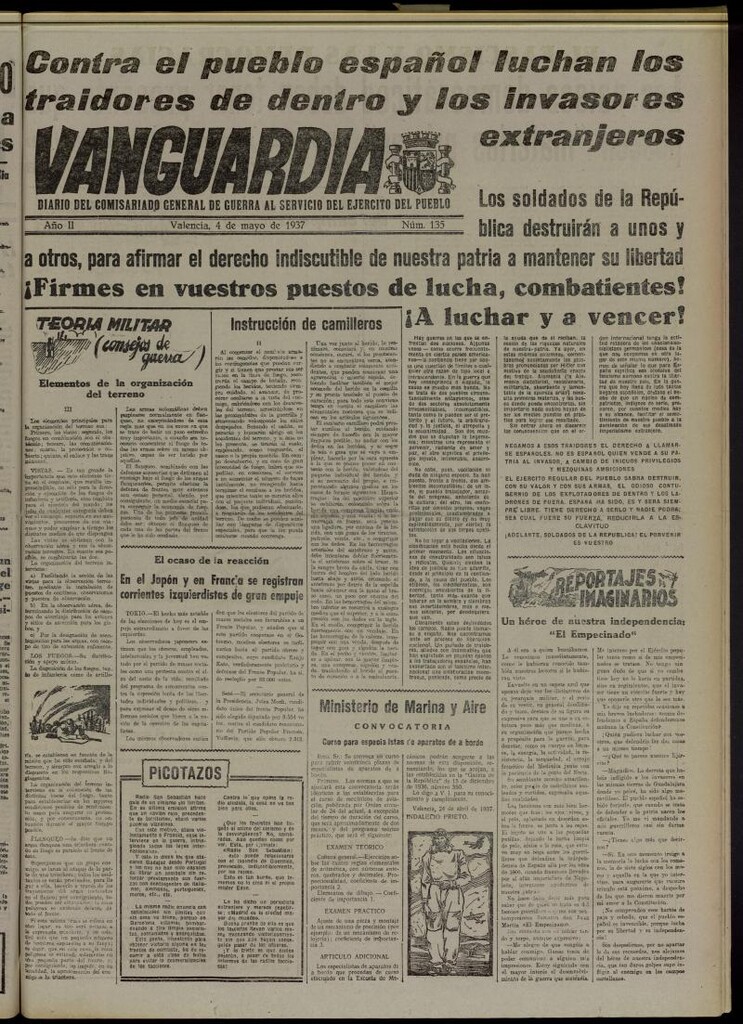 Miniatura de Vanguardia: Diario del Comisariado General de Guerra al servicio del ejército del pueblo del 4 de mayo de 1937, nº 135