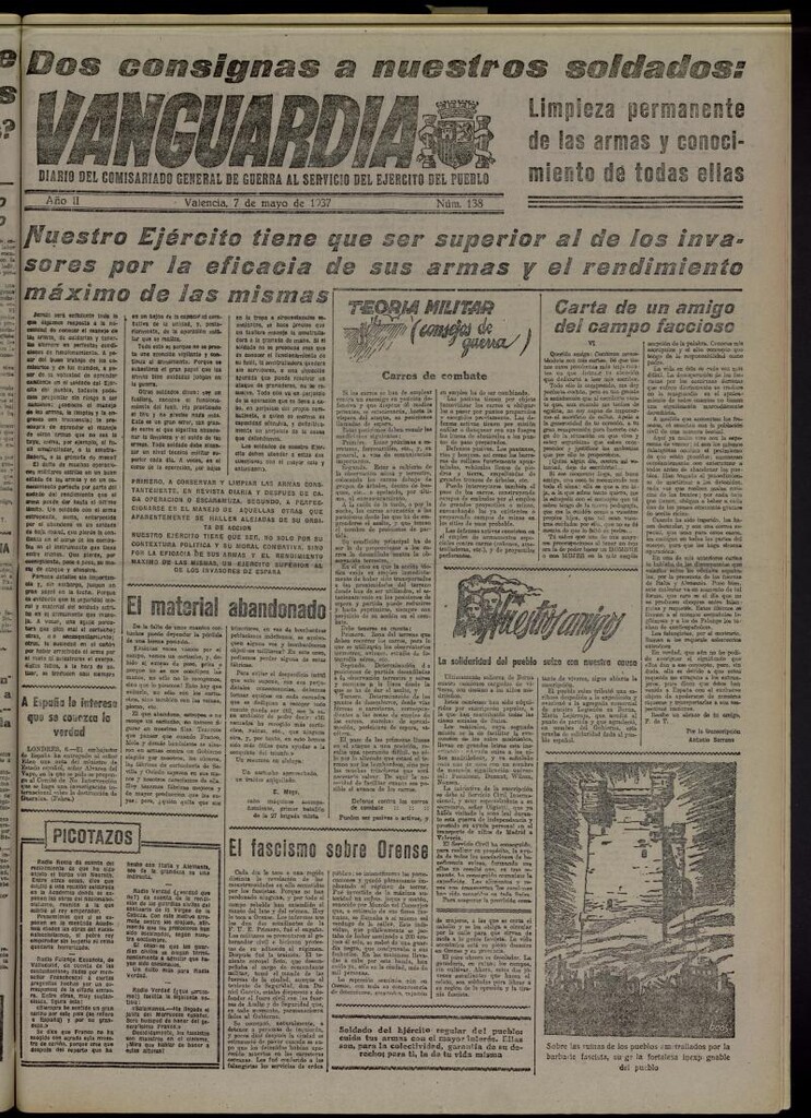 Miniatura de Vanguardia: Diario del Comisariado General de Guerra al servicio del ejército del pueblo del 7 de mayo de 1937, nº 138