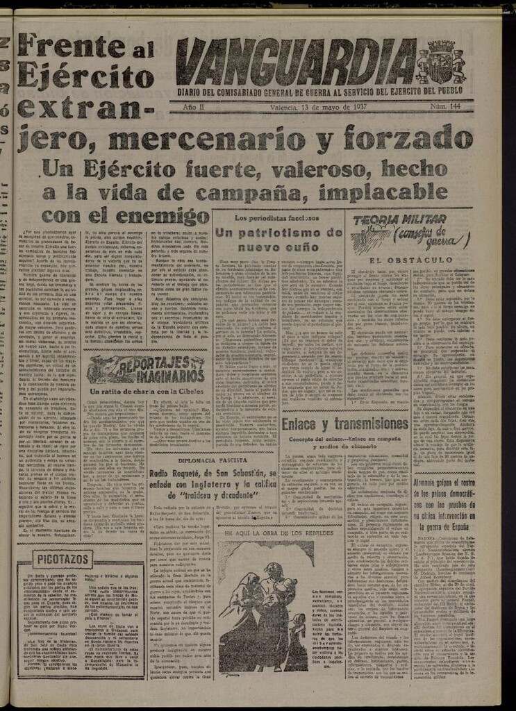Miniatura de Vanguardia: Diario del Comisariado General de Guerra al servicio del ejército del pueblo del 13 de mayo de 1937, nº 144
