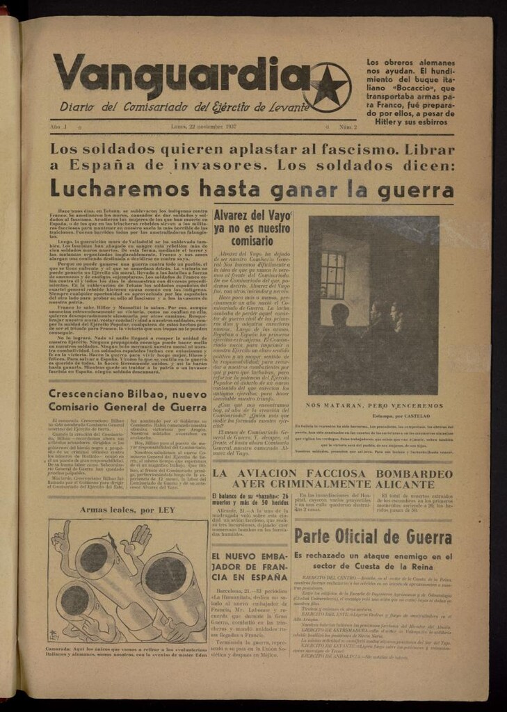 Miniatura de Vanguardia: Diario del Comisariado del Ejército de Levante del 22 de noviembre de 1937, nº 2