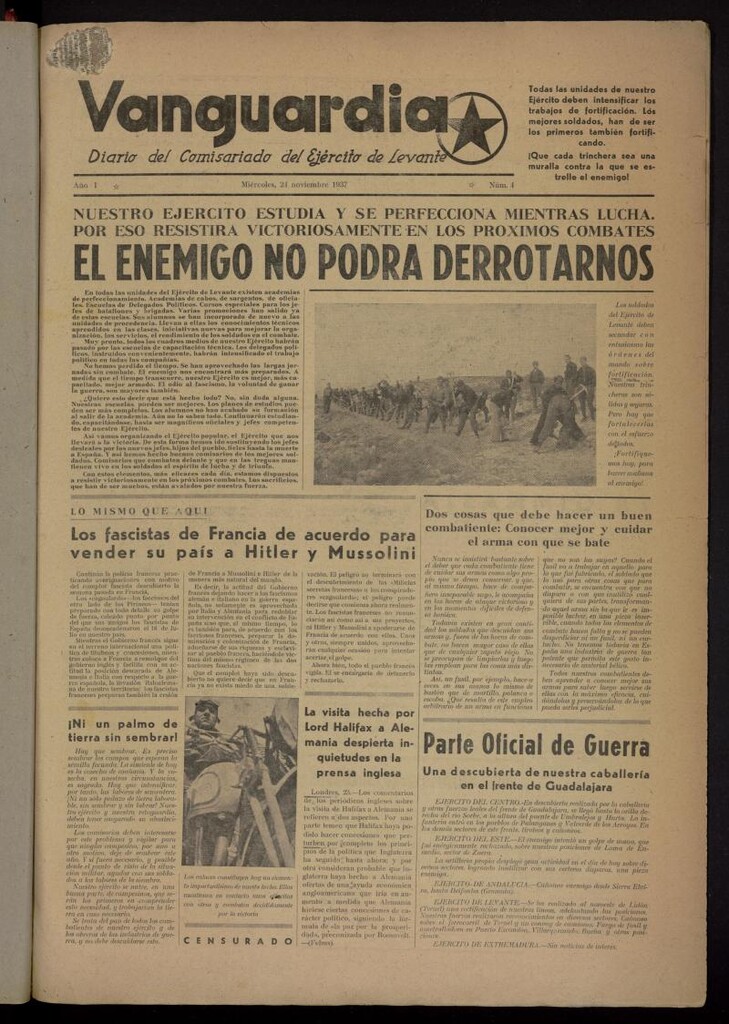 Miniatura de Vanguardia: Diario del Comisariado del Ejército de Levante del 24 de noviembre de 1937, nº 4