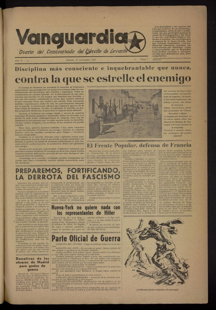 Miniatura de Vanguardia: Diario del Comisariado del Ejército de Levante del 27 de noviembre de 1937, nº 7