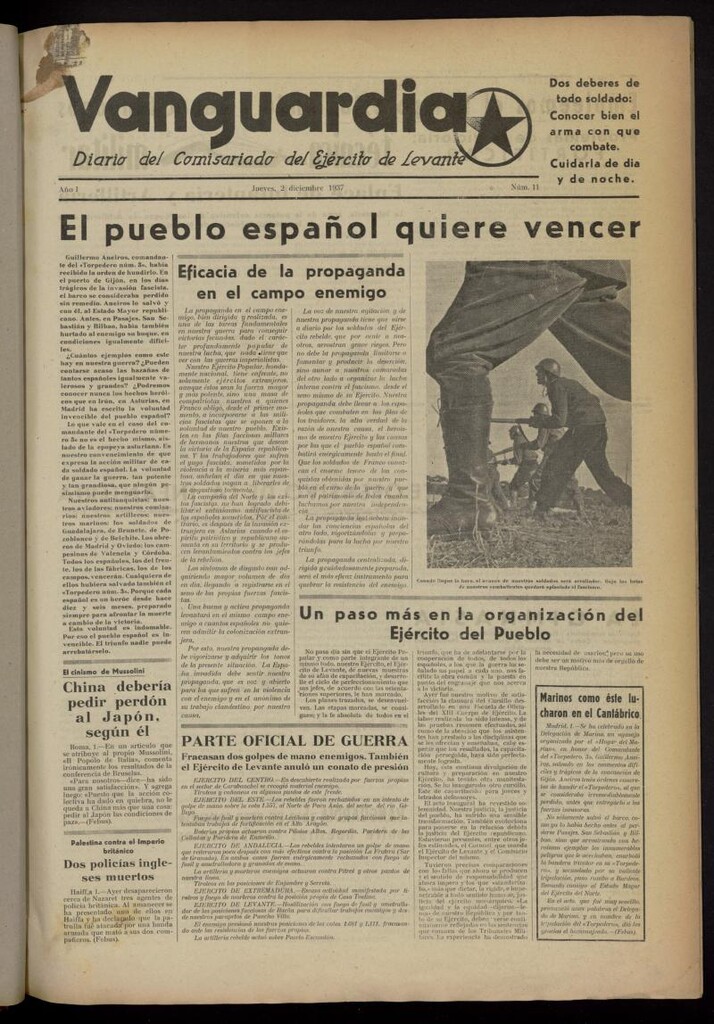 Miniatura de Vanguardia: Diario del Comisariado del Ejército de Levante del 2 de diciembre de 1937, nº 11