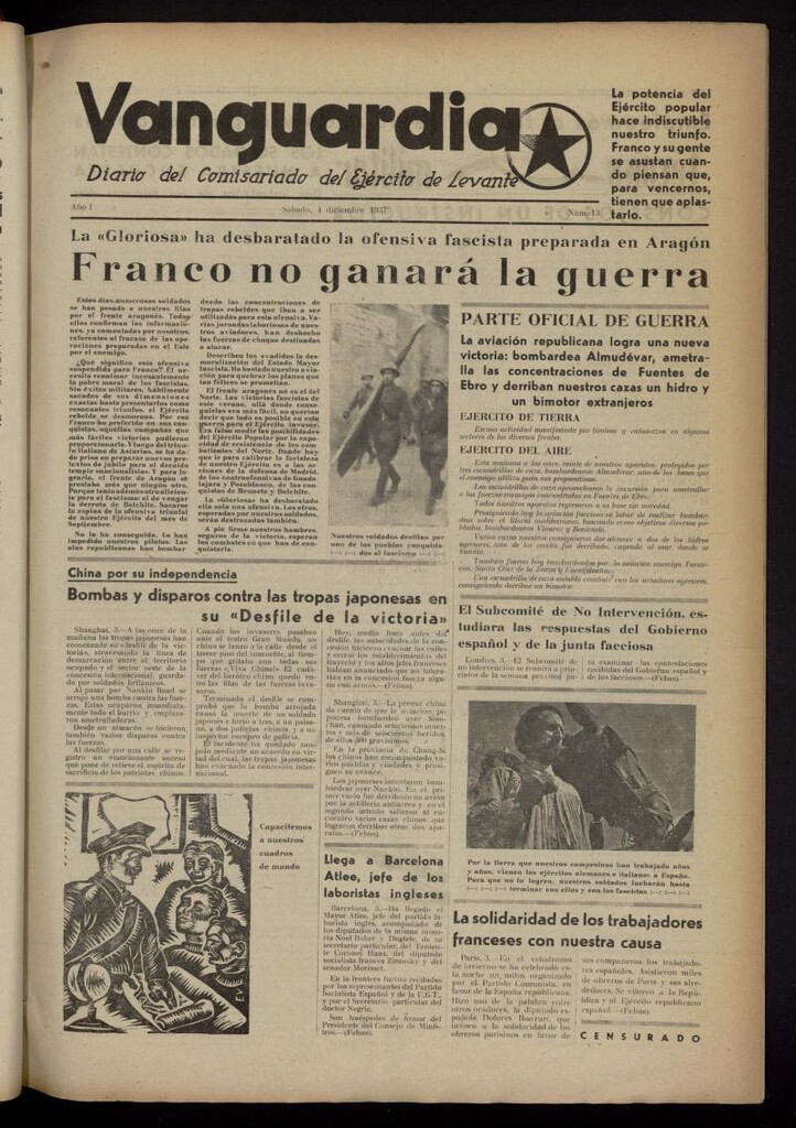 Miniatura de Vanguardia: Diario del Comisariado del Ejército de Levante del 4 de diciembre de 1937, nº 13