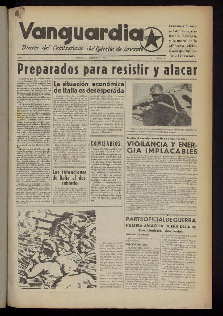 Miniatura de Vanguardia: Diario del Comisariado del Ejército de Levante del 11 de diciembre de 1937, nº 19