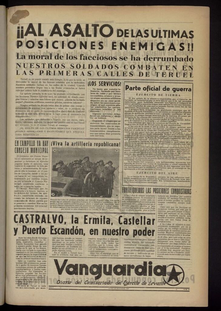 Miniatura de Vanguardia: Diario del Comisariado del Ejército de Levante del 20 de diciembre de 1937, nº 28
