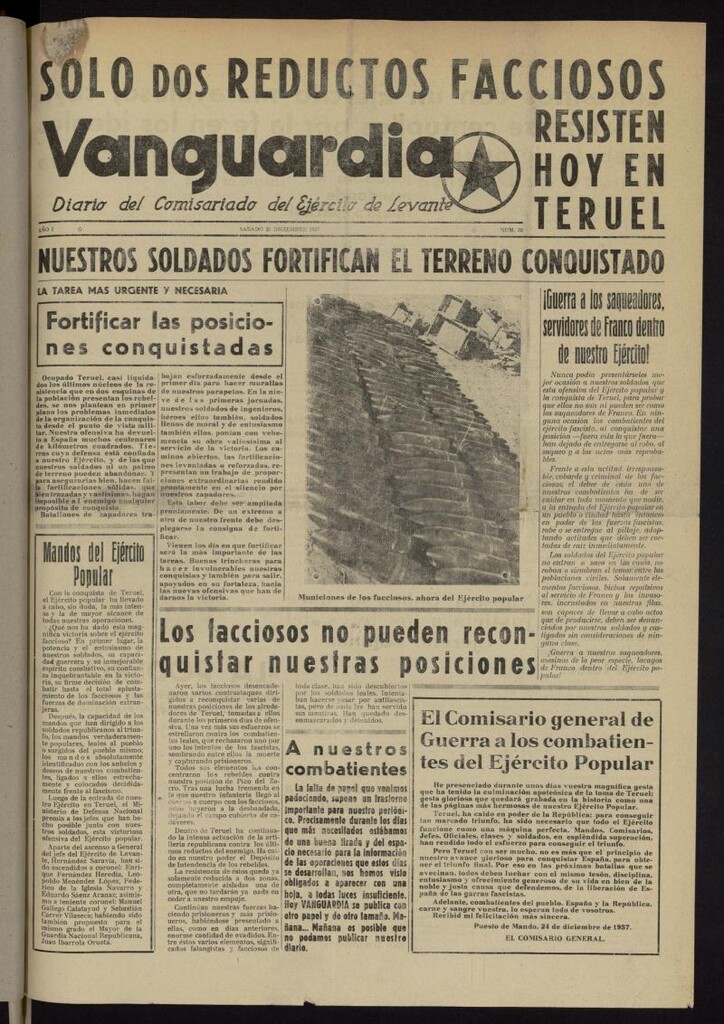 Miniatura de Vanguardia: Diario del Comisariado del Ejército de Levante del 25 de diciembre de 1937, nº 33