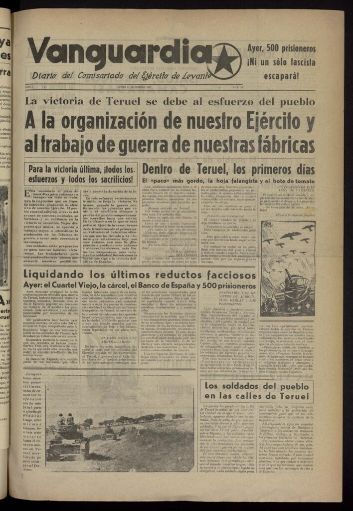 Miniatura de Vanguardia: Diario del Comisariado del Ejército de Levante del 27 de diciembre de 1937, nº 34