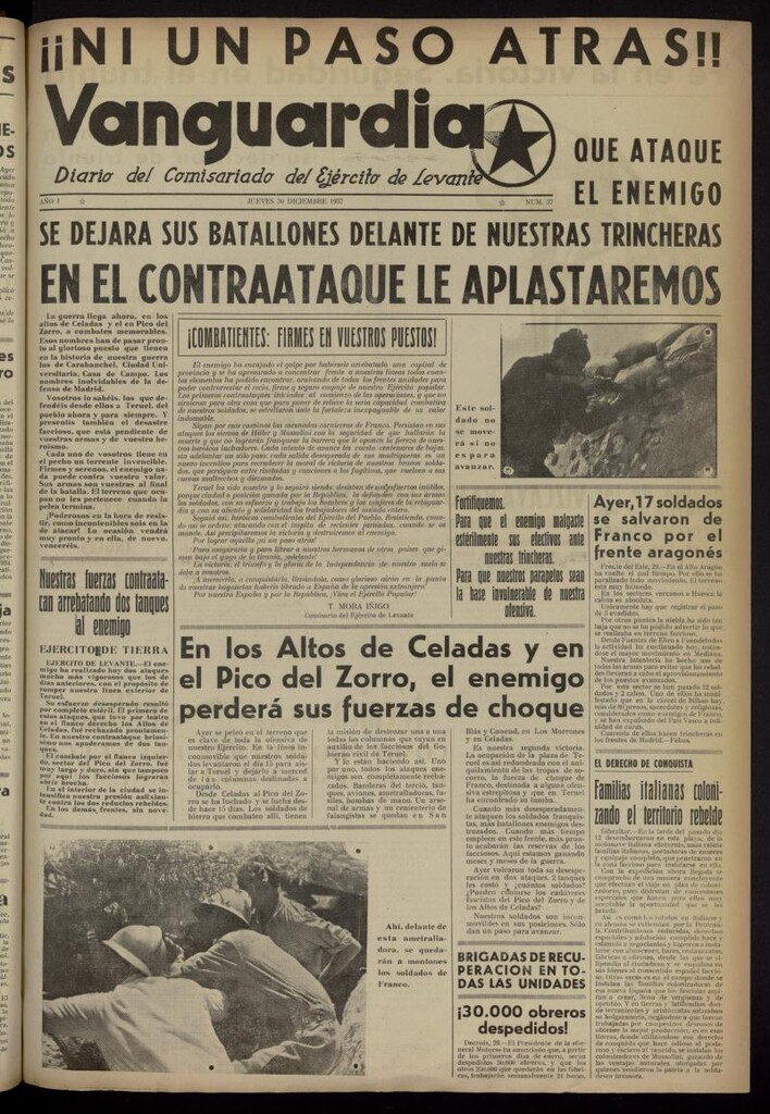 Miniatura de Vanguardia: Diario del Comisariado del Ejército de Levante del 30 de diciembre de 1937, nº 37