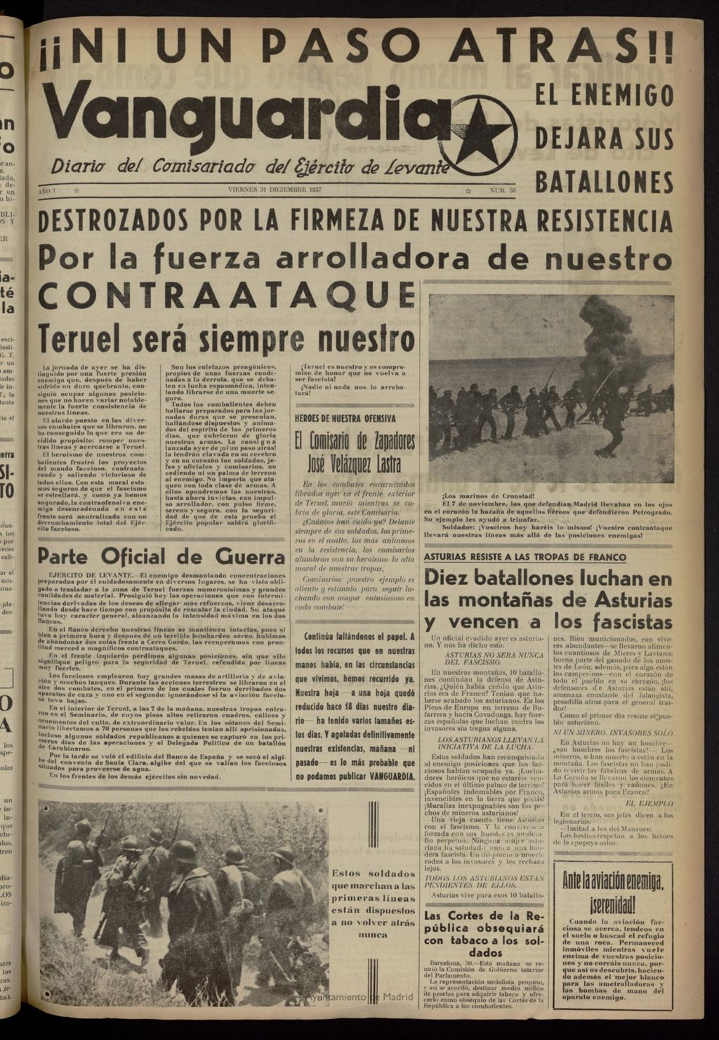 Miniatura de Vanguardia: Diario del Comisariado del Ejército de Levante del 31 de diciembre de 1937, nº 38