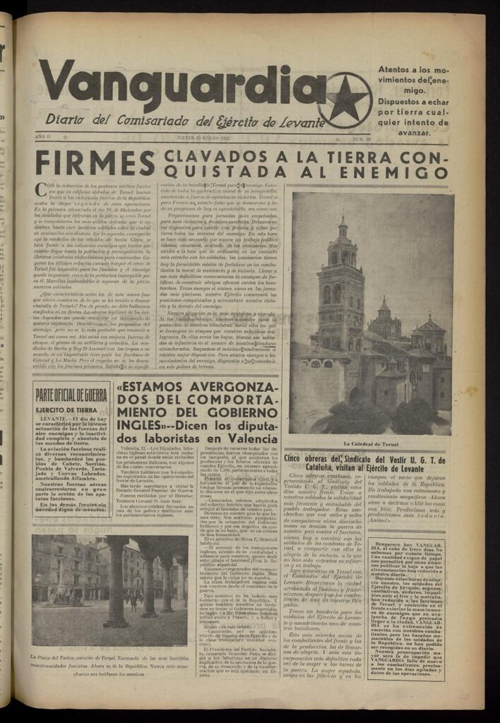 Miniatura de Vanguardia: Diario del Comisariado del Ejército de Levante del 13 de enero de 1937 [sic], nº 39