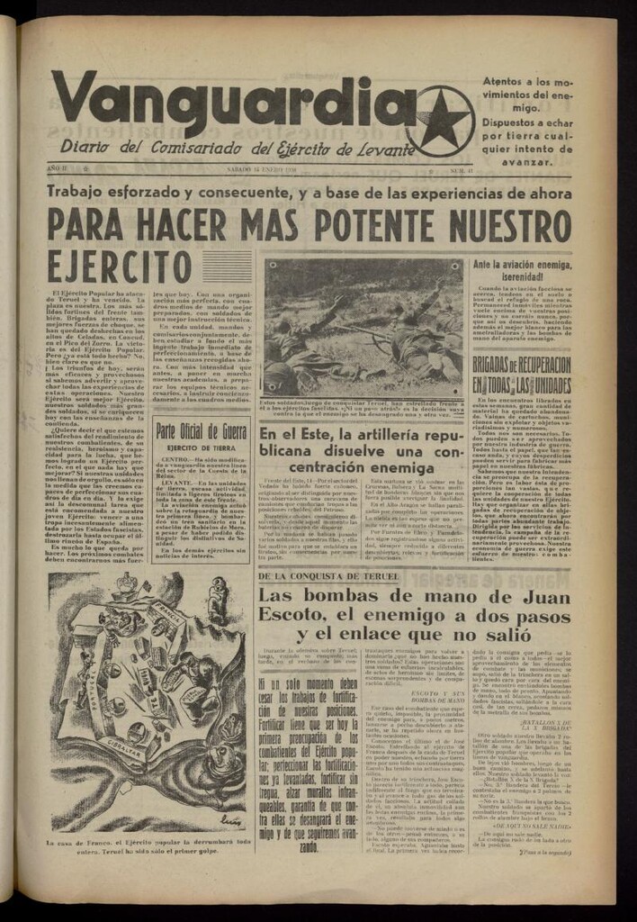 Miniatura de Vanguardia: Diario del Comisariado del Ejército de Levante del 15 de enero de 1938, nº 41