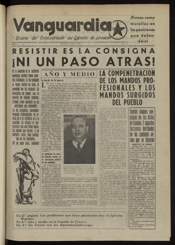 Miniatura de Vanguardia: Diario del Comisariado del Ejército de Levante del 18 de enero de 1938, nº 44