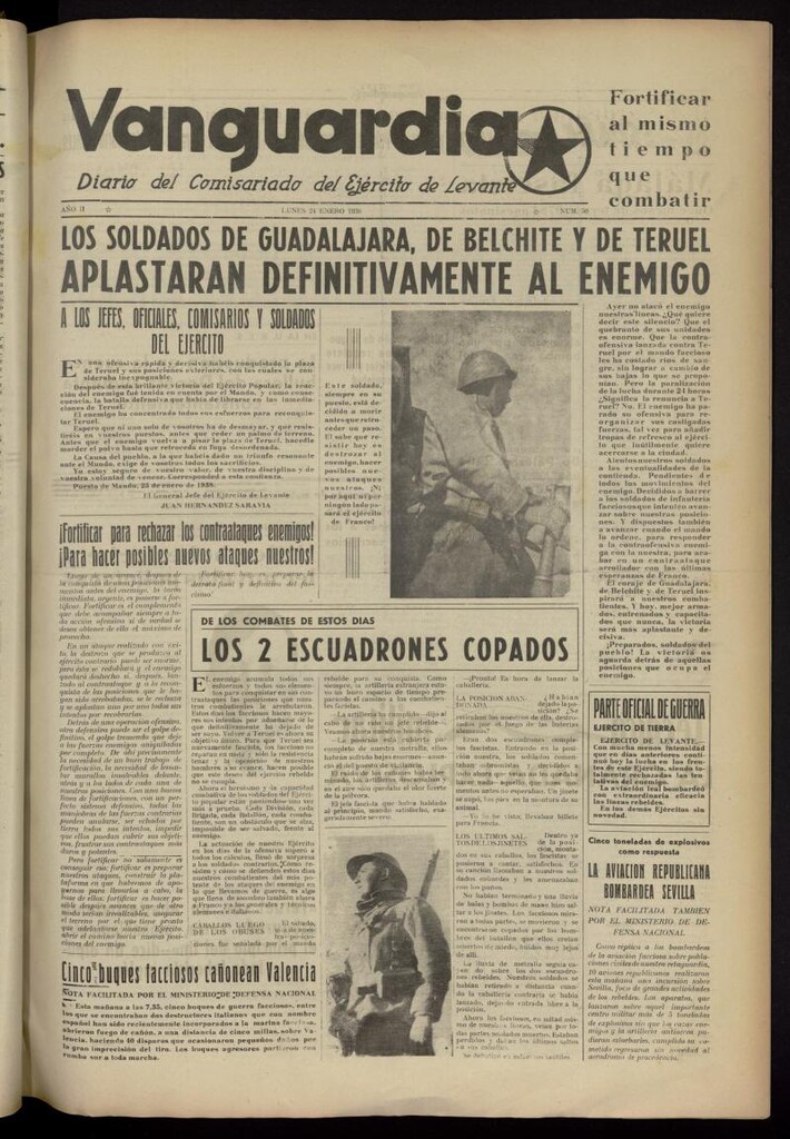 Miniatura de Vanguardia: Diario del Comisariado del Ejército de Levante del 24 de enero de 1938, nº 50