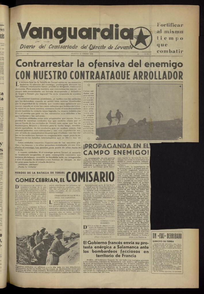 Miniatura de Vanguardia: Diario del Comisariado del Ejército de Levante del 25 de enero de 1938, nº 51