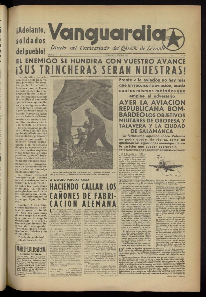 Miniatura de Vanguardia: Diario del Comisariado del Ejército de Levante del 29 de enero de 1938, nº 55