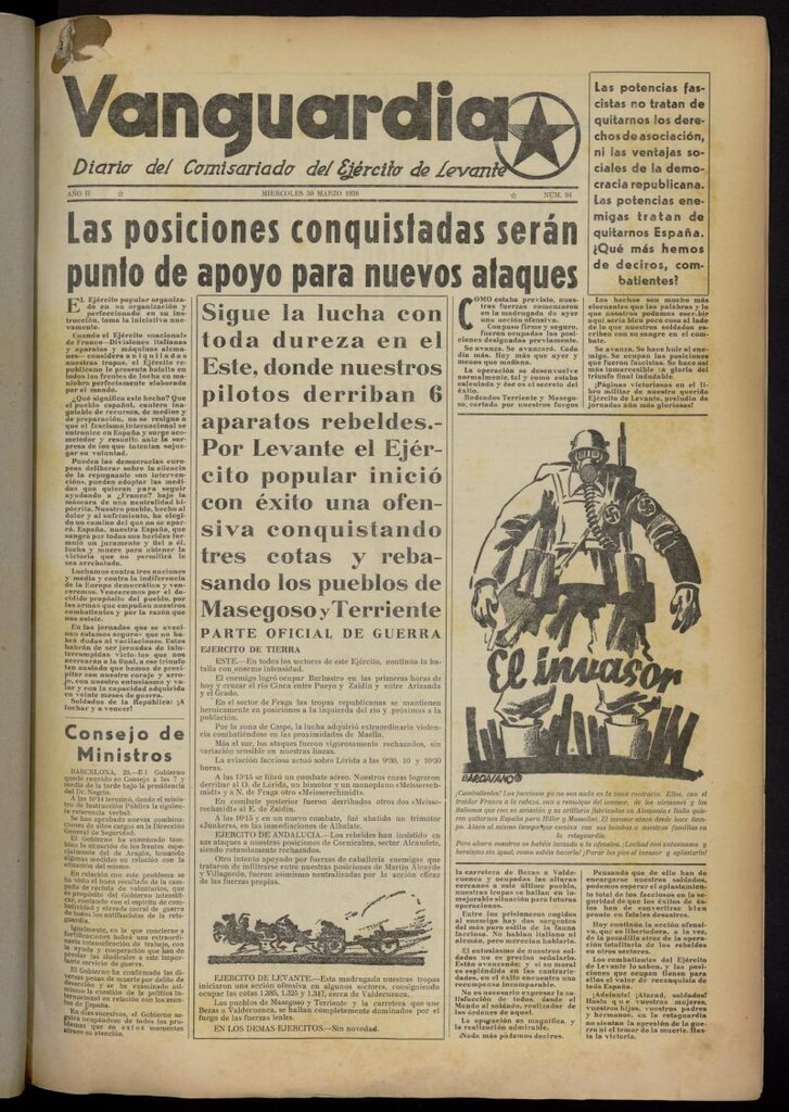 Miniatura de Vanguardia: Diario del Comisariado del Ejército de Levante del 30 de marzo de 1938, nº 94