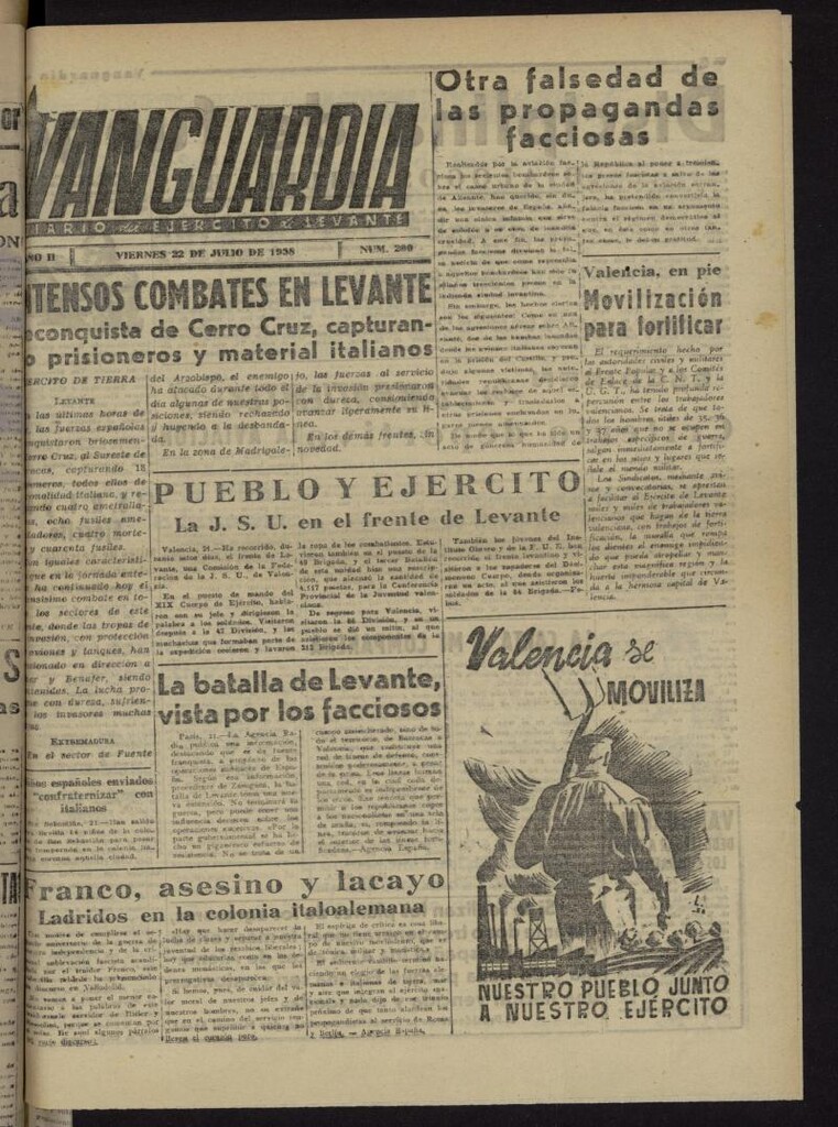 Miniatura de Vanguardia: Diario del Comisariado del Ejército de Levante del 22 de julio de 1938, nº 200