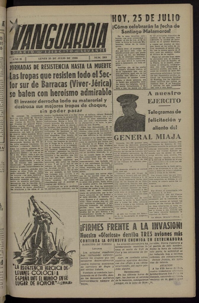 Miniatura de Vanguardia: Diario del Comisariado del Ejército de Levante del 25 de julio de 1938, nº 203
