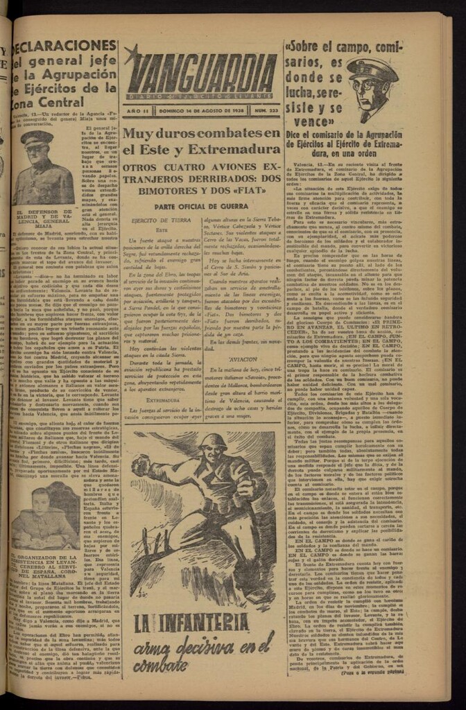 Miniatura de Vanguardia: Diario del Comisariado del Ejército de Levante del 14 de agosto de 1938, nº 223