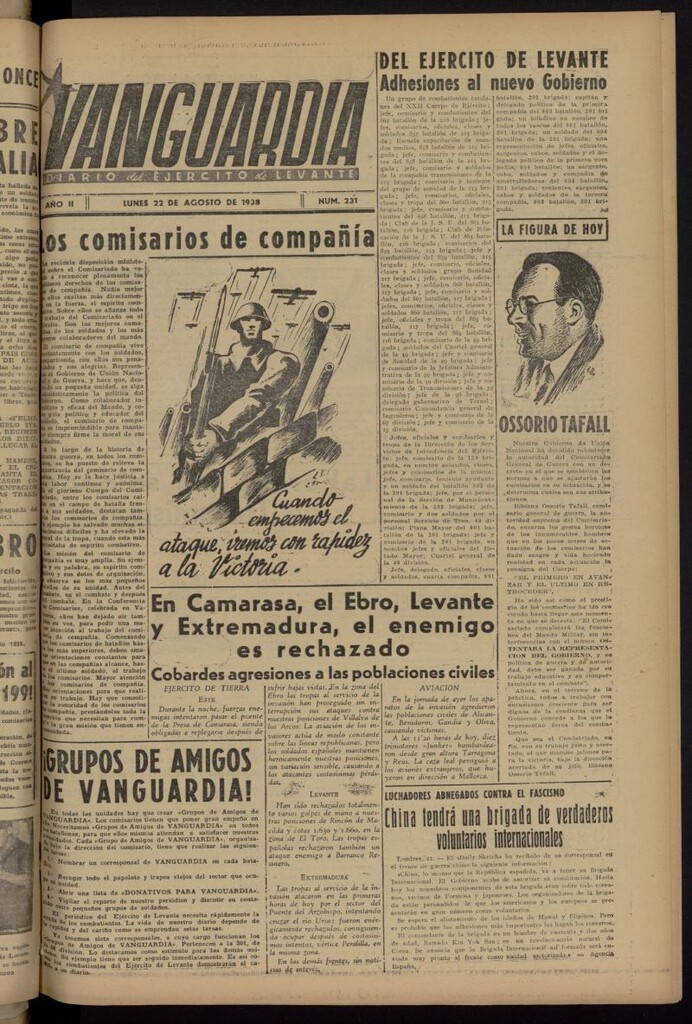 Miniatura de Vanguardia: Diario del Comisariado del Ejército de Levante del 22 de agosto de 1938, nº 231