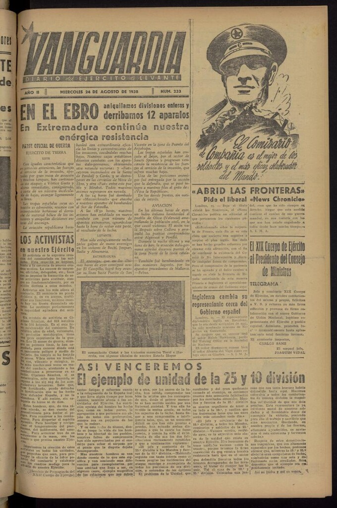 Miniatura de Vanguardia: Diario del Comisariado del Ejército de Levante del 24 de agosto de 1938, nº 233