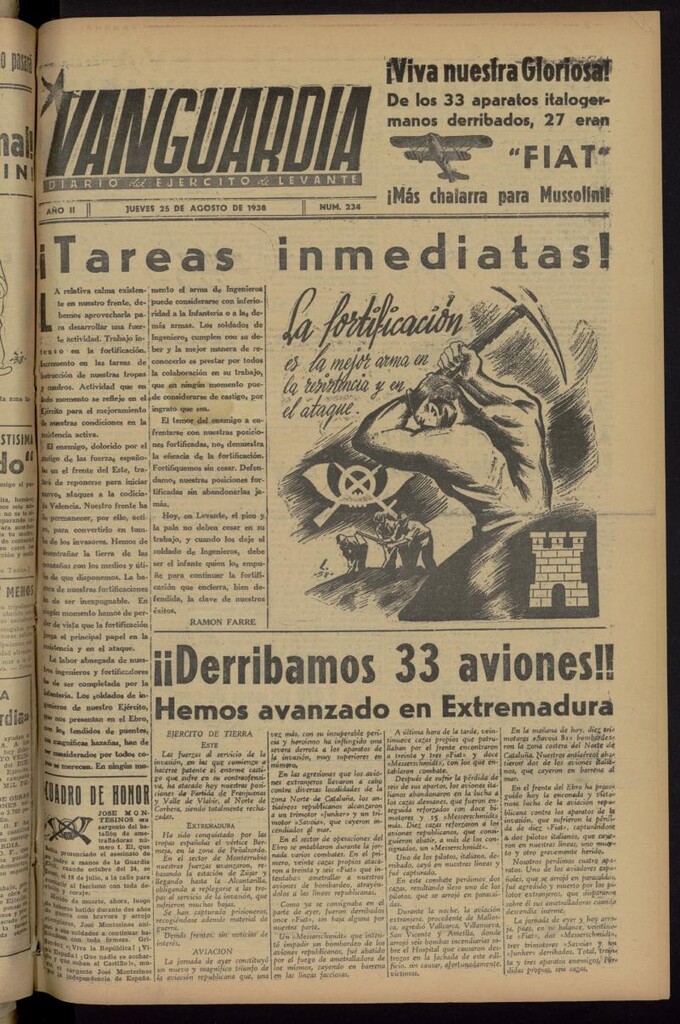 Miniatura de Vanguardia: Diario del Comisariado del Ejército de Levante del 25 de agosto de 1938, nº 234