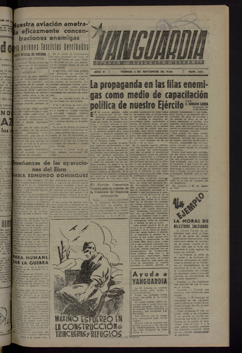 Miniatura de Vanguardia: Diario del Comisariado del Ejército de Levante del 2 de septiembre de 1938, nº 242