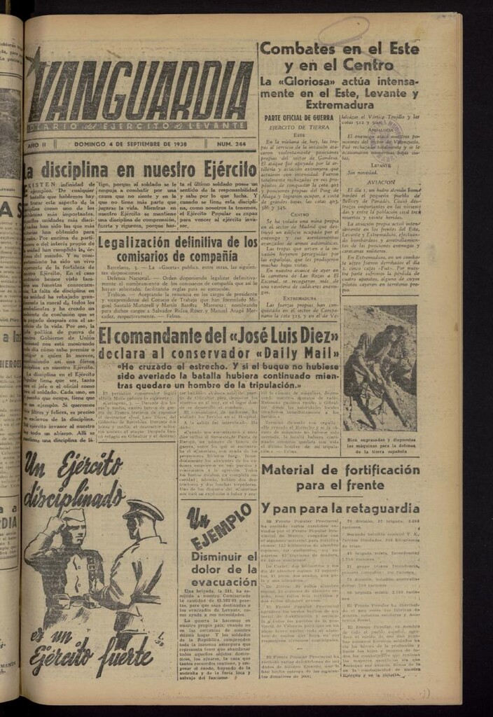 Miniatura de Vanguardia: Diario del Comisariado del Ejército de Levante del 4 de septiembre de 1938, nº 244