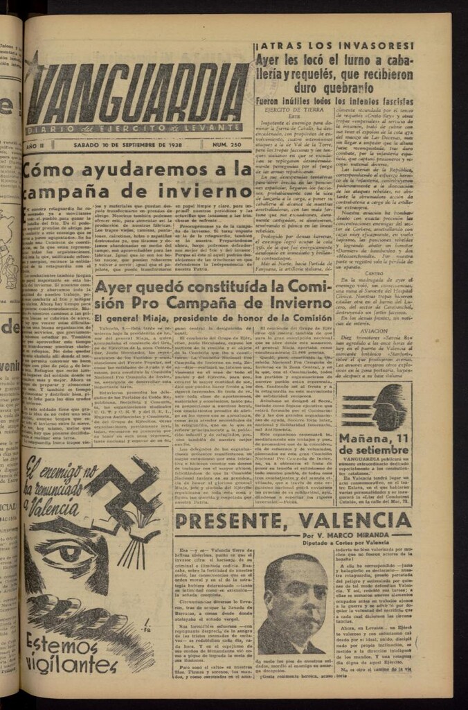 Miniatura de Vanguardia: Diario del Comisariado del Ejército de Levante del 10 de septiembre de 1938, nº 250
