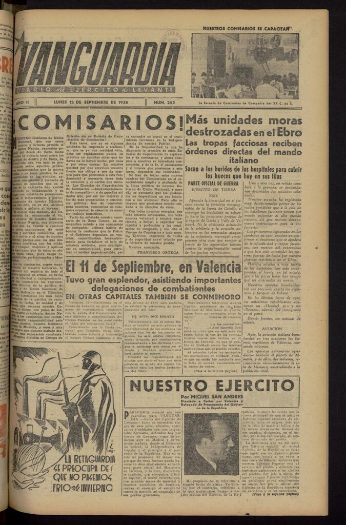 Miniatura de Vanguardia: Diario del Comisariado del Ejército de Levante del 12 de septiembre de 1938, nº 252