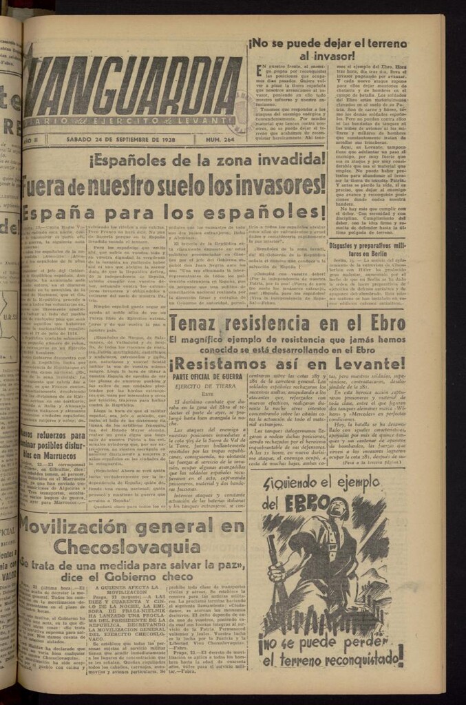Miniatura de Vanguardia: Diario del Comisariado del Ejército de Levante del 24 de septiembre de 1938, nº 264